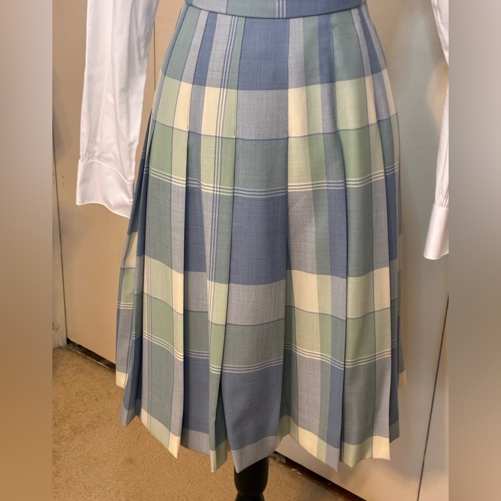 Pendleton Skirt in a Pastel Blue and Green Pleated Plaid Made in the USA - Picture 3 of 15